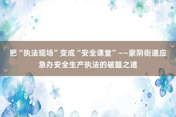 把“执法现场”变成“安全课堂”——蒙阴街道应急办安全生产执法的破题之道