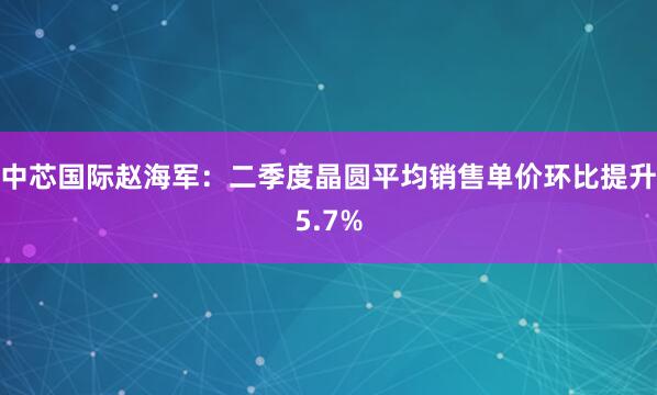 中芯国际赵海军：二季度晶圆平均销售单价环比提升5.7%