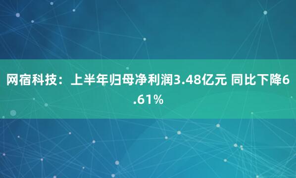 网宿科技：上半年归母净利润3.48亿元 同比下降6.61%