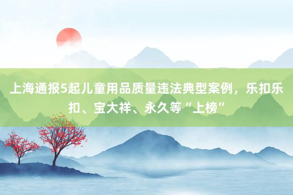 上海通报5起儿童用品质量违法典型案例，乐扣乐扣、宝大祥、永久等“上榜”