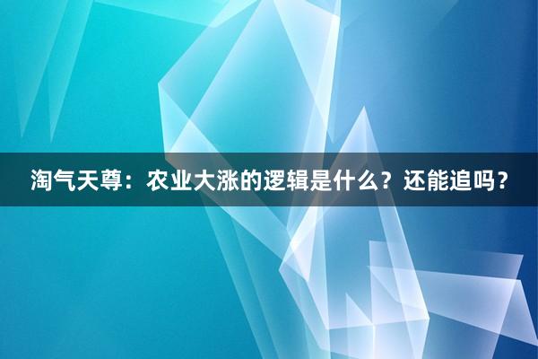 淘气天尊：农业大涨的逻辑是什么？还能追吗？