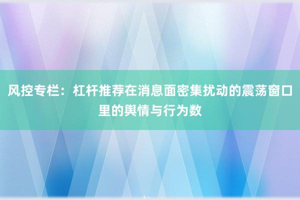 风控专栏：杠杆推荐在消息面密集扰动的震荡窗口里的舆情与行为数