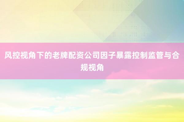 风控视角下的老牌配资公司因子暴露控制监管与合规视角