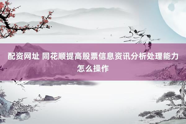 配资网址 同花顺提高股票信息资讯分析处理能力怎么操作
