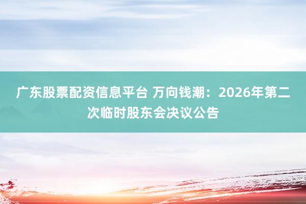 广东股票配资信息平台 万向钱潮：2026年第二次临时股东会决议公告