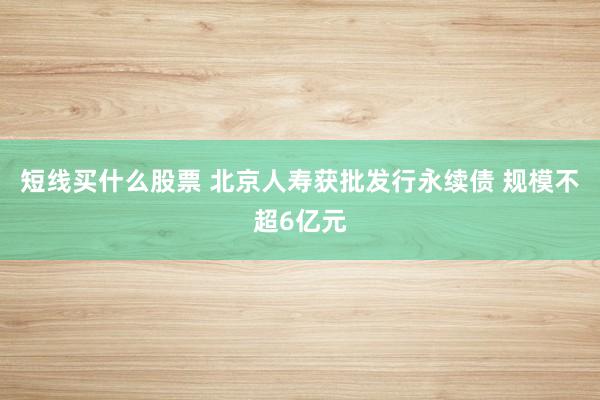 短线买什么股票 北京人寿获批发行永续债 规模不超6亿元