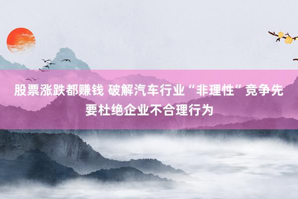 股票涨跌都赚钱 破解汽车行业“非理性”竞争先要杜绝企业不合理行为