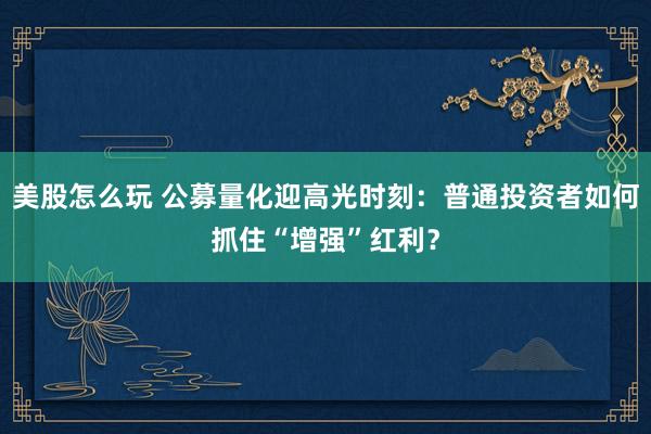 美股怎么玩 公募量化迎高光时刻：普通投资者如何抓住“增强”红利？